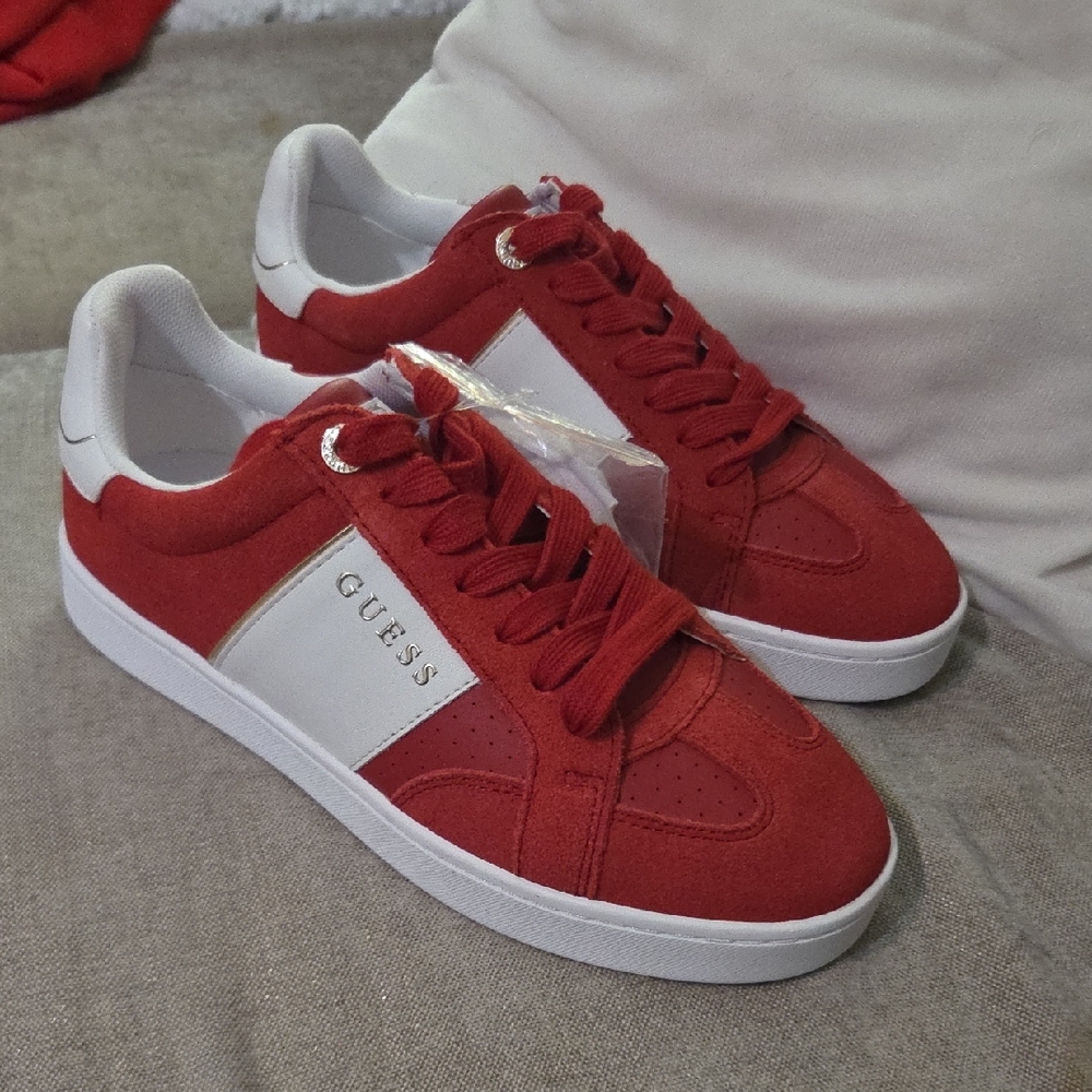 Guess Vibrant Red and White Casual Sneakers